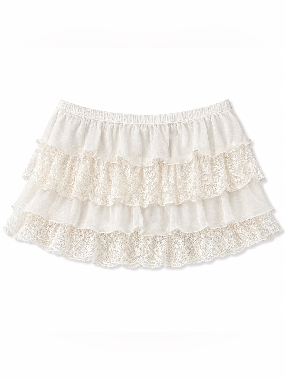 Y2K Vintage Hollister White Lace Tiered Skort Women’s Boho Ruffle Mini Skirt